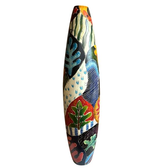 Hand-Painted Torpedo Shape Vase Ceramic Abstract Design No Flaws 24.5" Tall - Picture 4 of 6